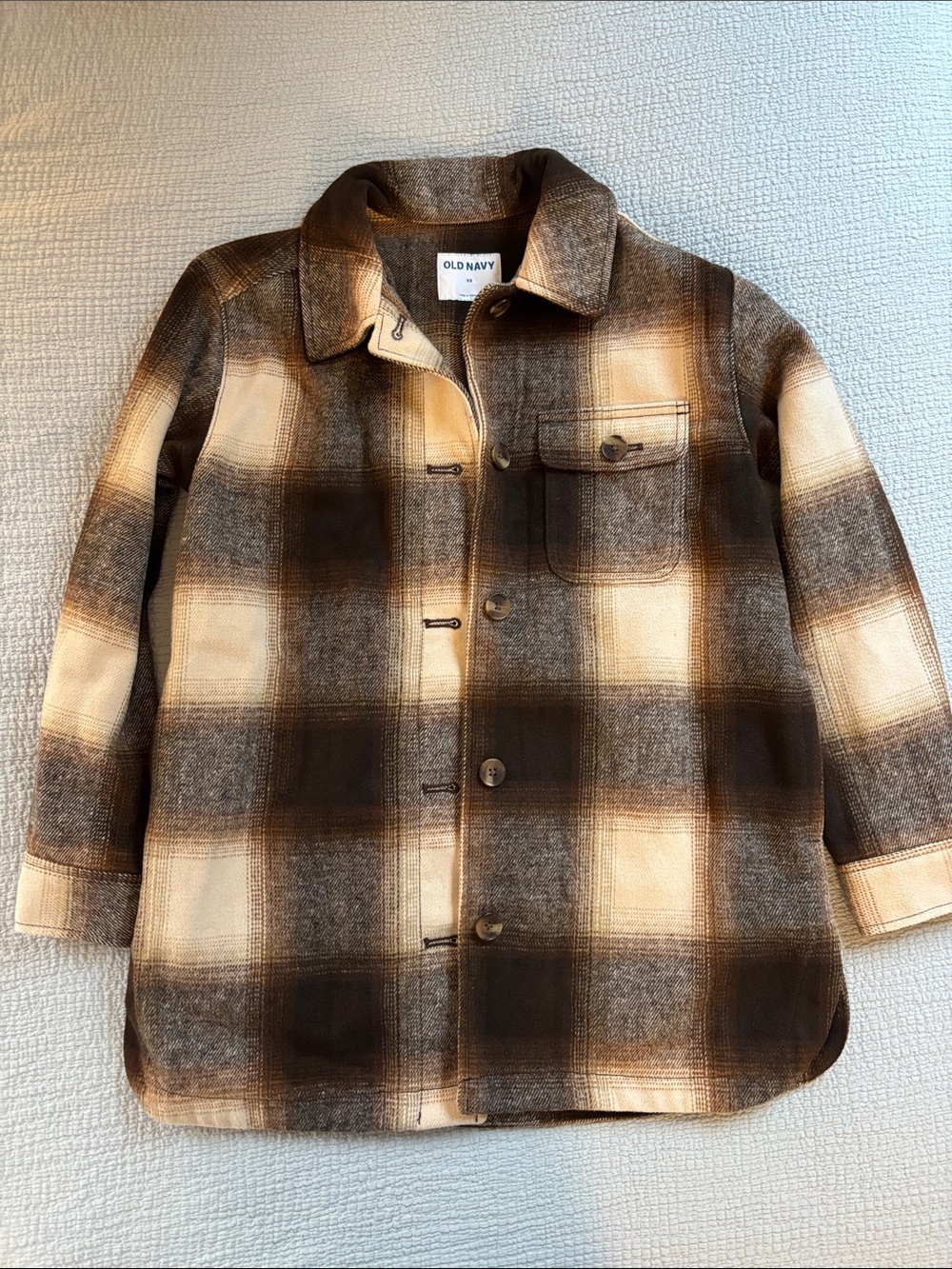 Old Navy Brown and Cream Plaid Button-Down Shirt Jacket